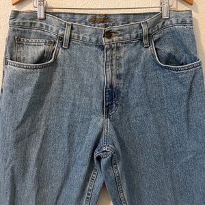 Eddie Bauer 35”x32” 100% Cotton Denim Relaxed Fit Jeans, light wash